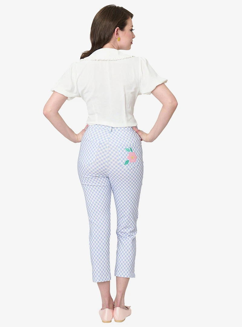 Disney Mickey & Friends Collection by Unique Vintage Blue Gingham Rachelle Capri Pants