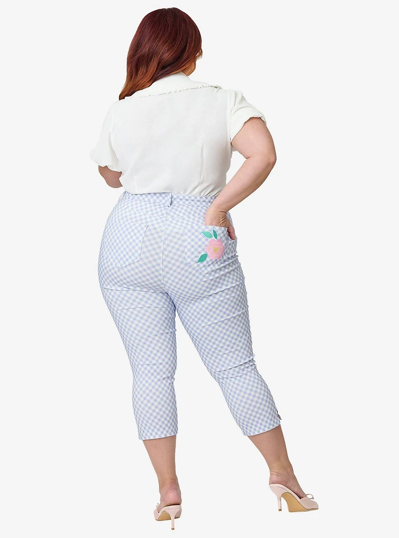 Disney Mickey & Friends Collection by Unique Vintage Plus Blue Gingham Rachelle Capri Pants