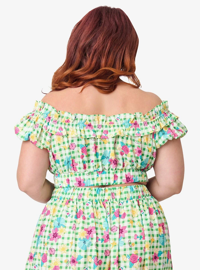 Disney Princess Collection by Unique Vintage Plus Green Gingham Ruffle Up Crop Top