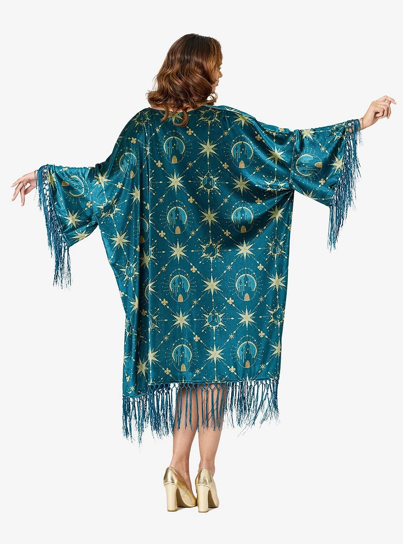 Disney Princess Collection by Unique Vintage Teal & Gold Royal Palace Velvet Fringe Kimono