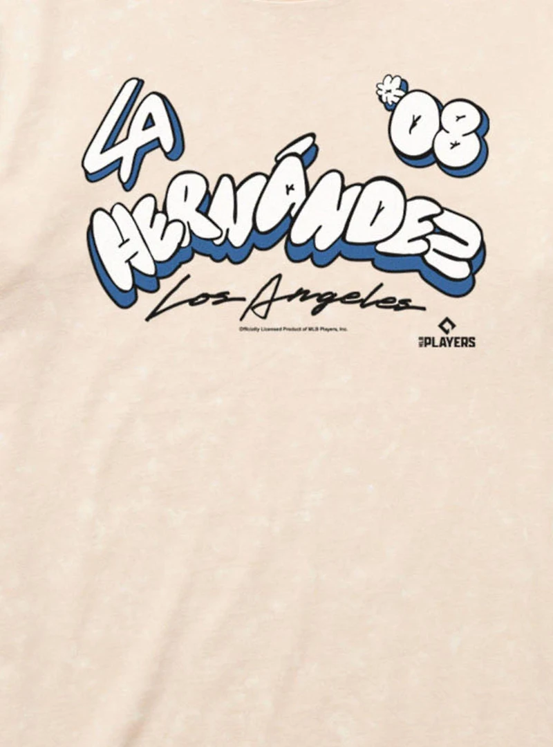 MLB Los Angeles Dodgers Enrique Kike Hernandez Bubble Letters 08 Mineral Wash T-Shirt Box Lunch Exclusive