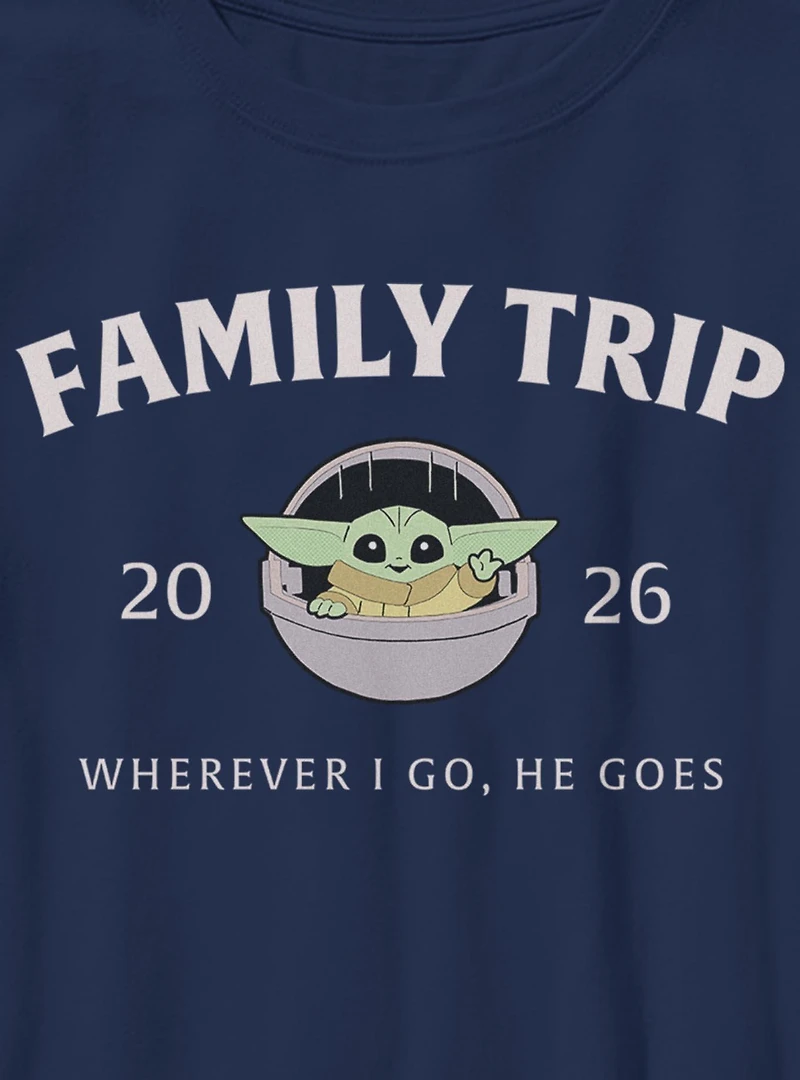 Star Wars The Mandalorian Family Trip 2026 Wherever I Go He Goes Grogu Youth T-Shirt