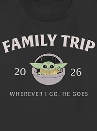 Star Wars The Mandalorian Family Trip 2026 Wherever I Go He Goes Grogu Womens T-Shirt