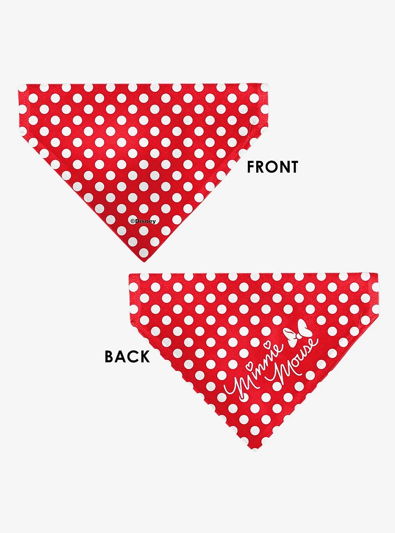 Disney Minnie Mouse Autograph Script Polka Dot Red White Slip On Collar Pet Bandana - Bandana Only