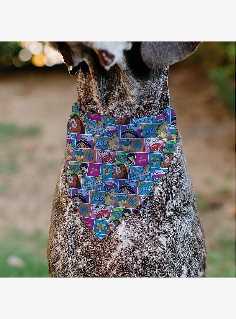 Disney Princess Pose and Quote Pop Art Blocks Slip On Collar Pet Bandana - Bandana Only