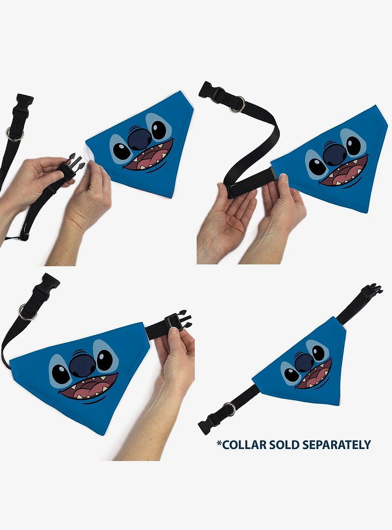 Disney Stitch Smiling Face Character Close Up Slip On Collar Pet Bandana - Bandana Only