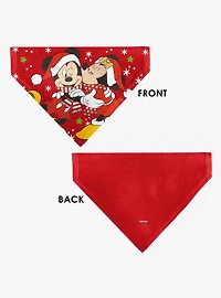 Disney Holiday Mickey and Minnie Santa Hat Kissing Pose Slip On Collar Pet Bandana - Bandana Only