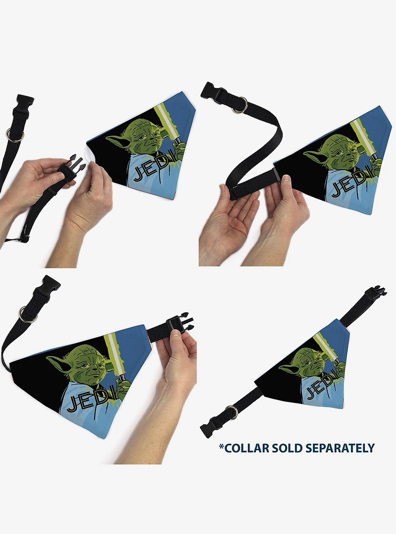 Star Wars Jedi Text and Yoda Lightsaber Pop Art Slip On Collar Pet Bandana - Bandana Only