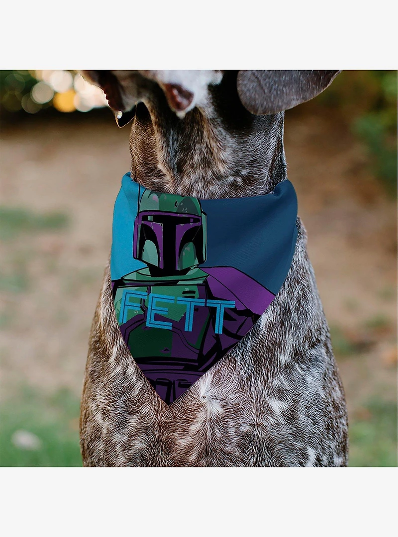 Star Wars Fett Text and Boba Fett Pop Art Pose Slip On Collar Pet Bandana - Bandana Only