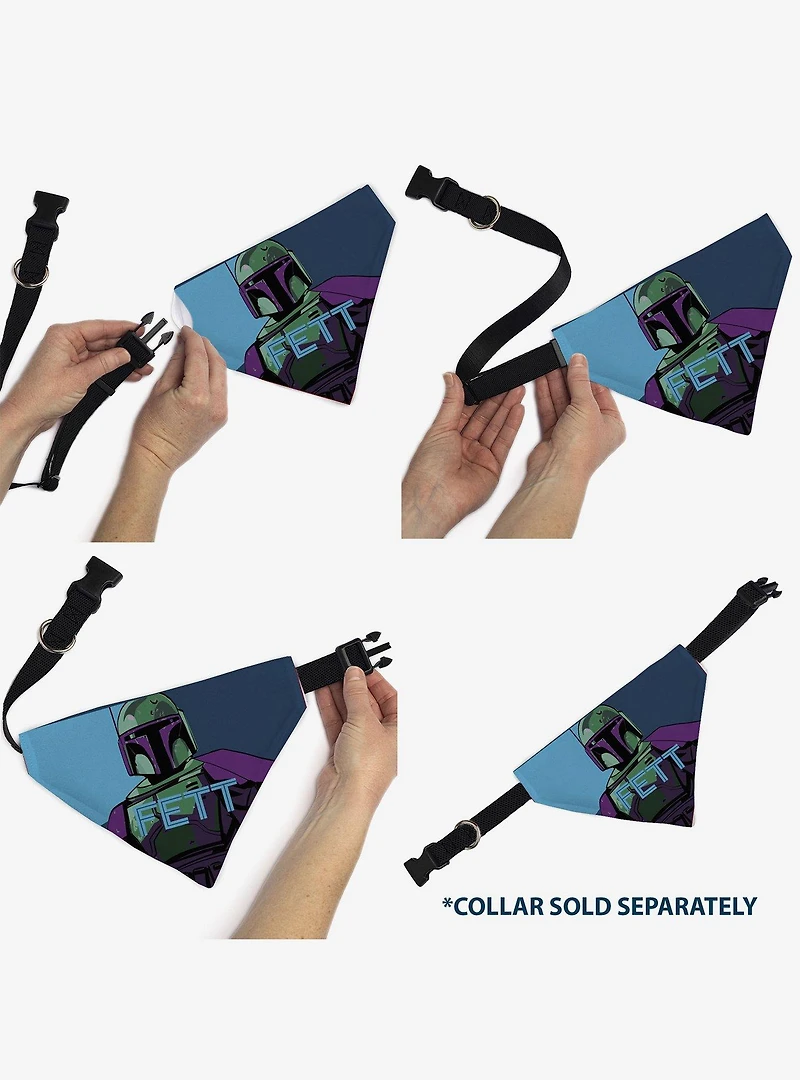 Star Wars Fett Text and Boba Fett Pop Art Pose Slip On Collar Pet Bandana - Bandana Only