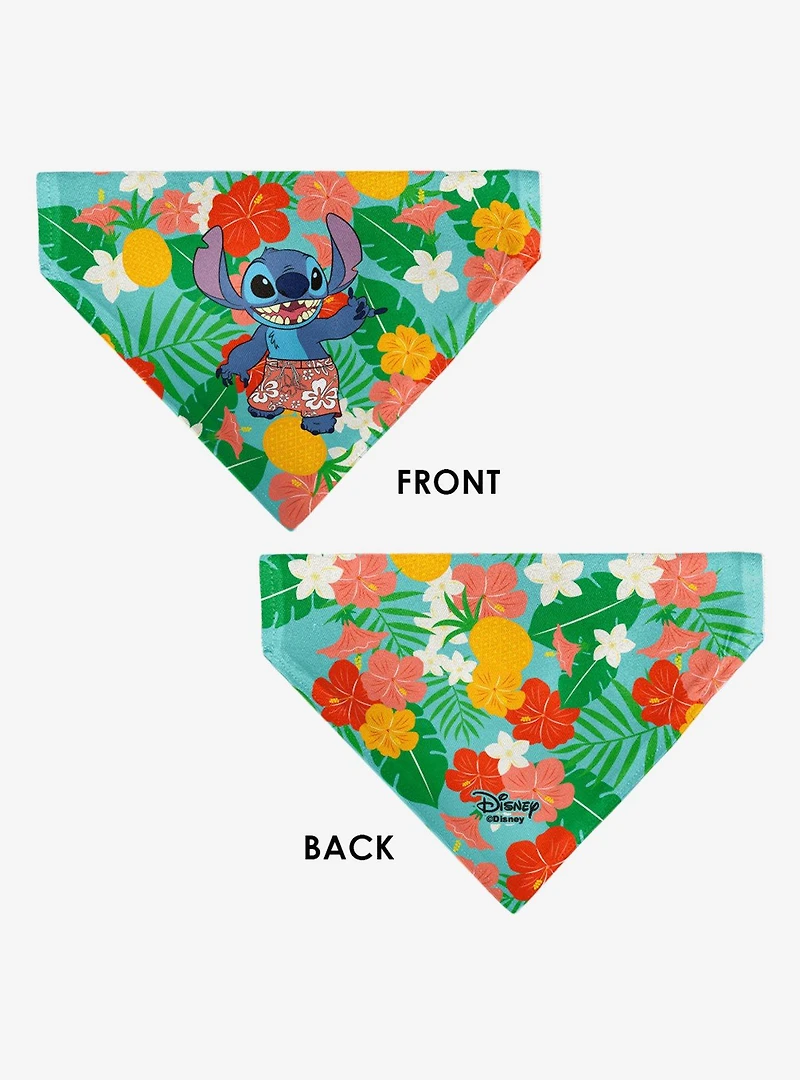 Disney Lilo and Stitch Stitch Hang Loose Pose Floral Collage Slip On Collar Pet Bandana - Bandana Only