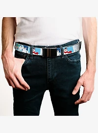 Frosty the Snowman Pose Blocks and Snowflakes Clamp Buckle Belt