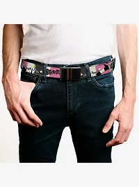 Beetlejuice Pose and Sandworm Stripe White Clamp Buckle Belt