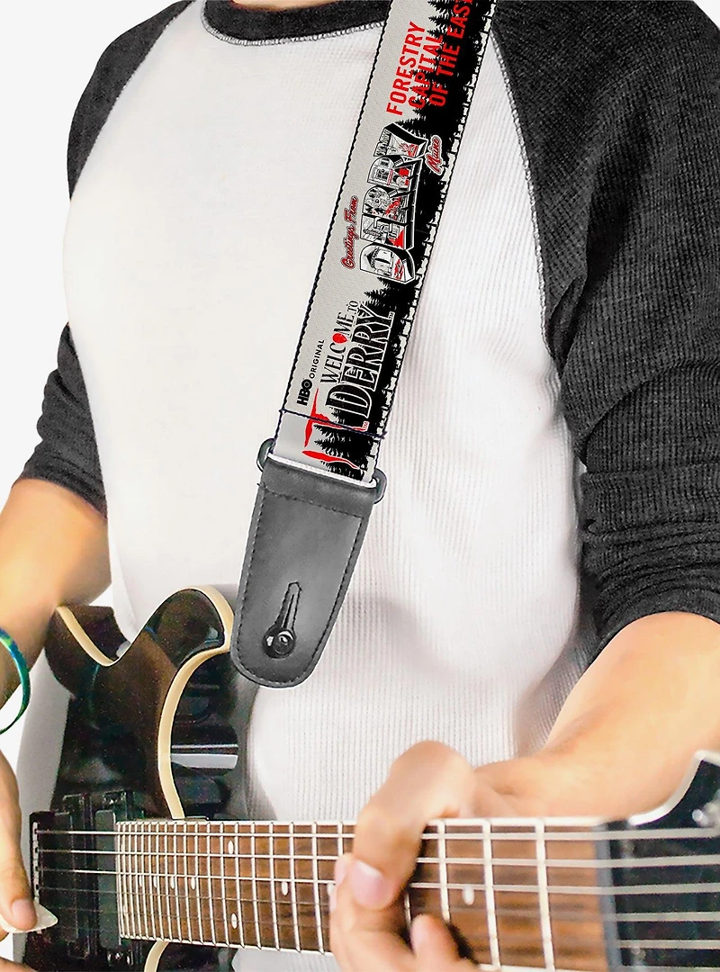 IT Welcome To Derry Icons and Forest Scenery White Guitar Strap
