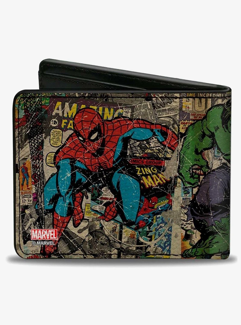 Marvel Comics Retro Avengers Group Pose with Comics Bifold Wallet