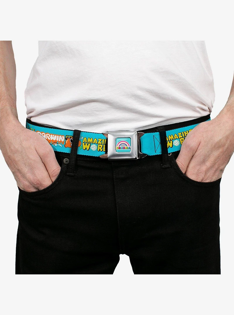 The Amazing World Gumball and Darwin Icons Blue Seatbelt Buckle Belt