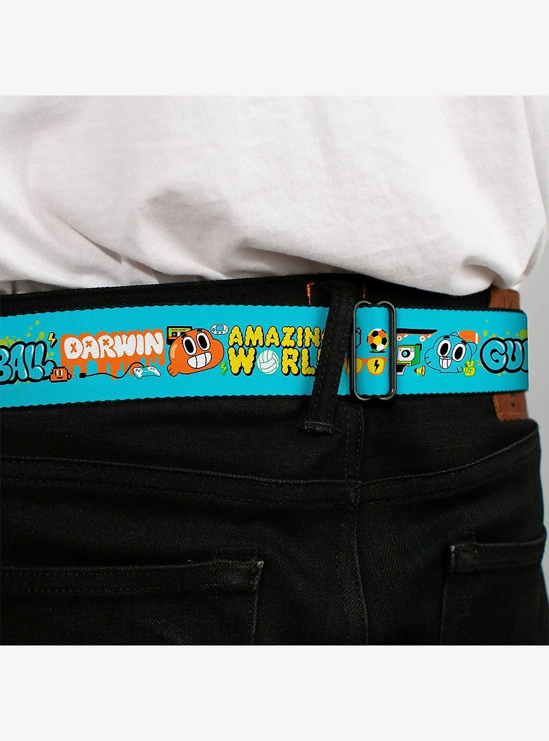The Amazing World Gumball and Darwin Icons Blue Seatbelt Buckle Belt