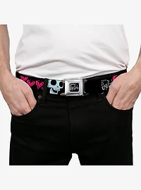 Corpse Bride Emily Hearts and Skull Black White Pink Seatbelt Buckle Belt