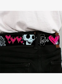 Corpse Bride Emily Hearts and Skull Black White Pink Seatbelt Buckle Belt