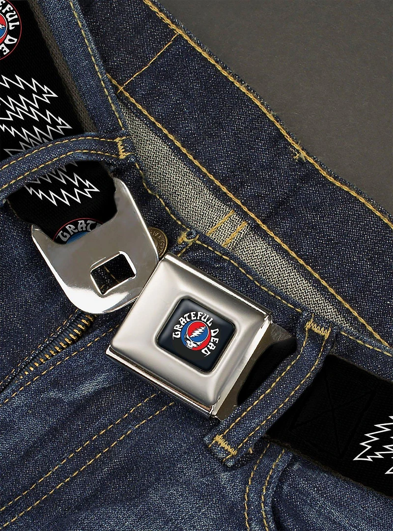 Grateful Dead Steal Your Face and Bolts Black White Seatbelt Buckle Belt