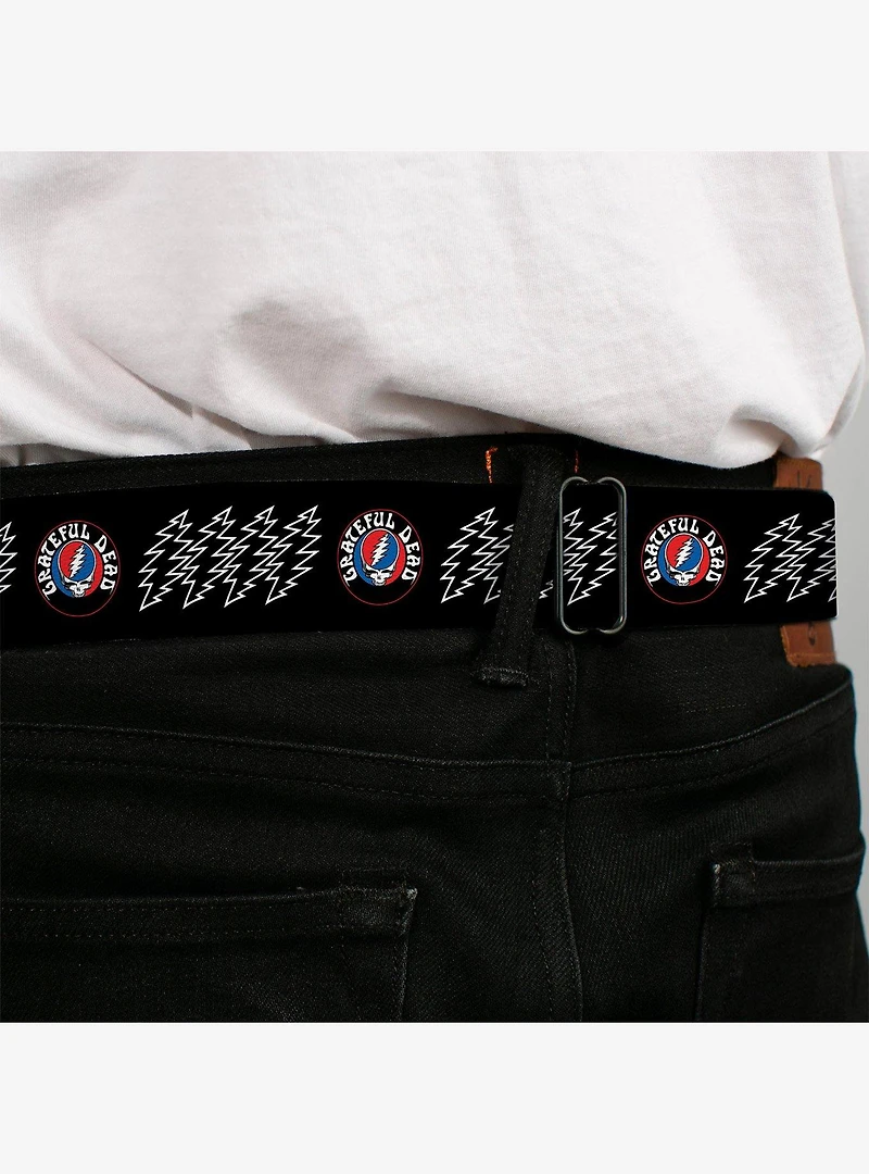 Grateful Dead Steal Your Face and Bolts Black White Seatbelt Buckle Belt