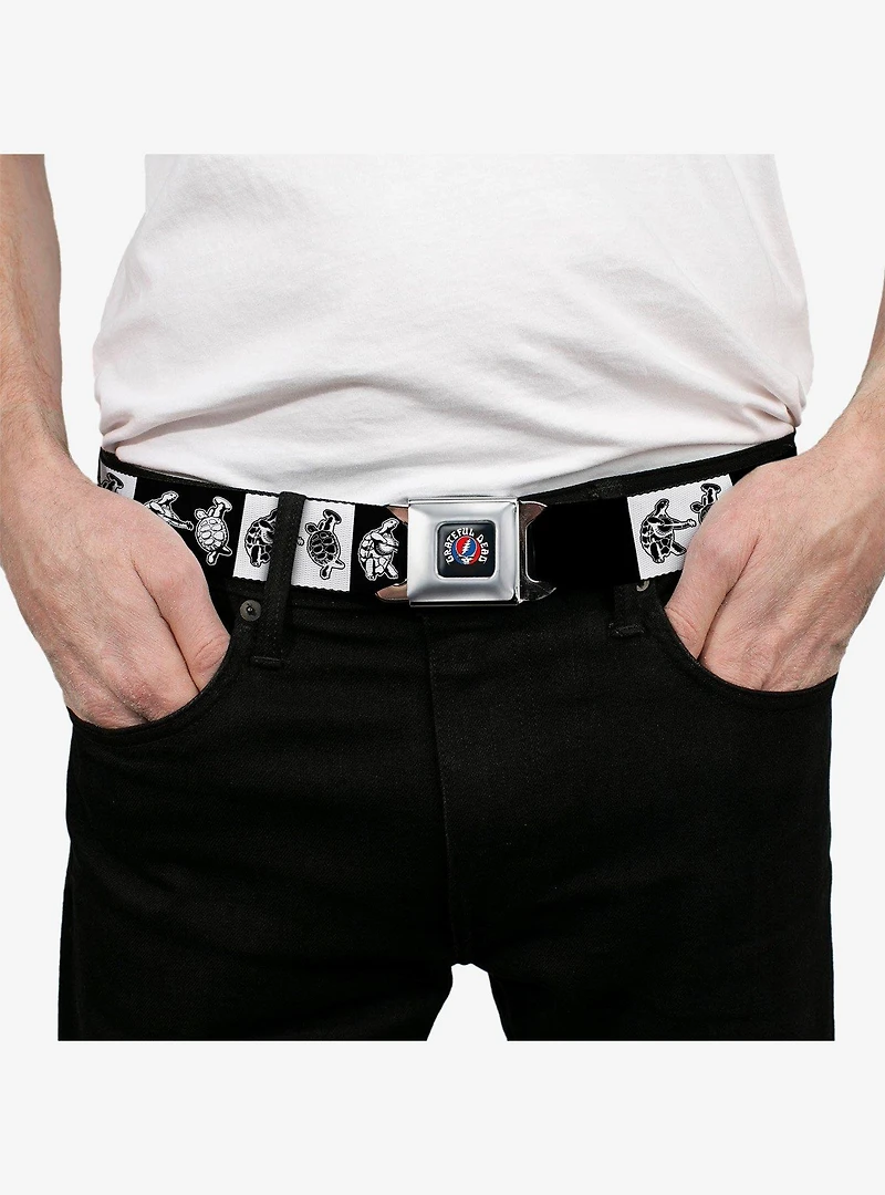 Grateful Dead Dancing Terrapin Blocks Black White Seatbelt Buckle Belt