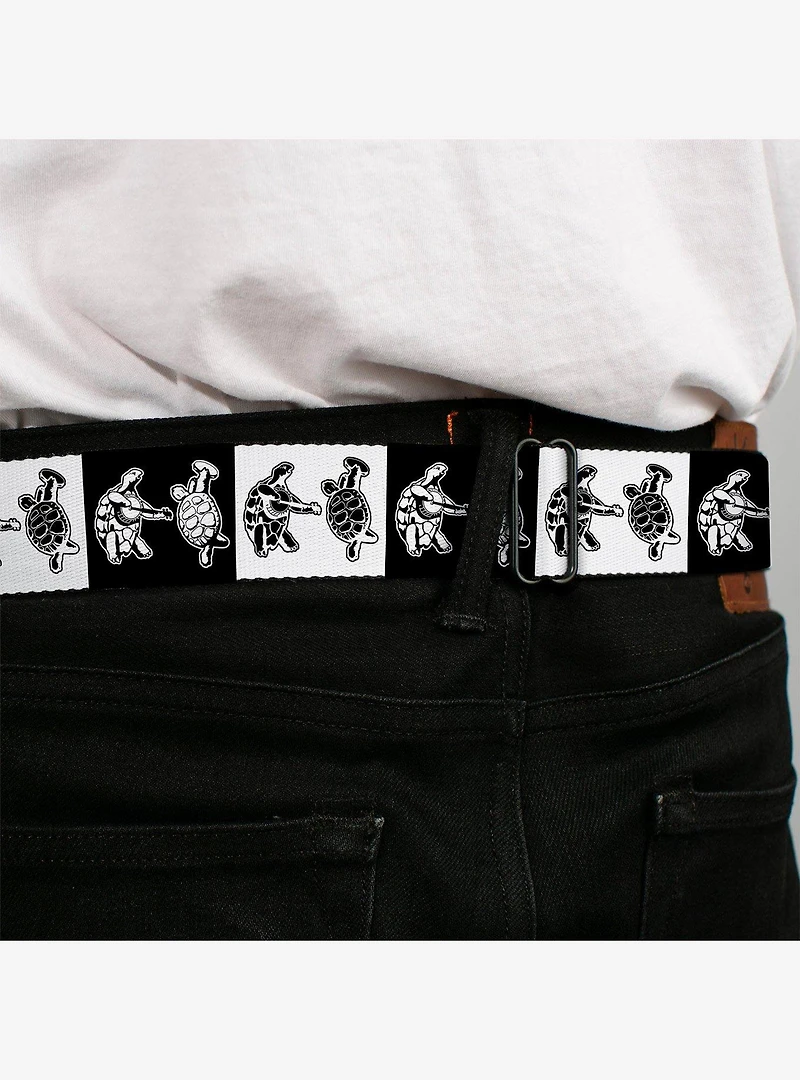 Grateful Dead Dancing Terrapin Blocks Black White Seatbelt Buckle Belt