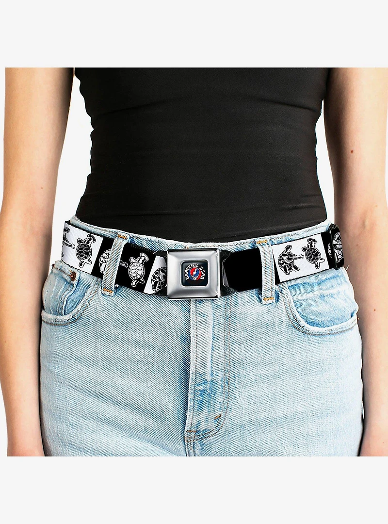 Grateful Dead Dancing Terrapin Blocks Black White Seatbelt Buckle Belt