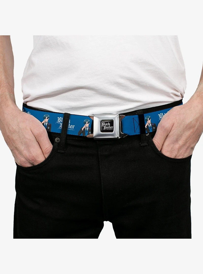 Black Butler Lawrence Bluewer Pose and Title Logo Youth Seatbelt Buckle Belt