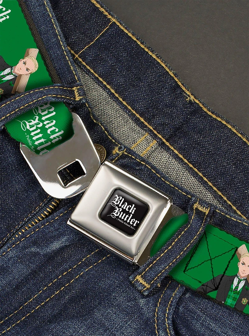 Black Butler Herman Greenhill Pose and Title Logo Youth Seatbelt Buckle Belt