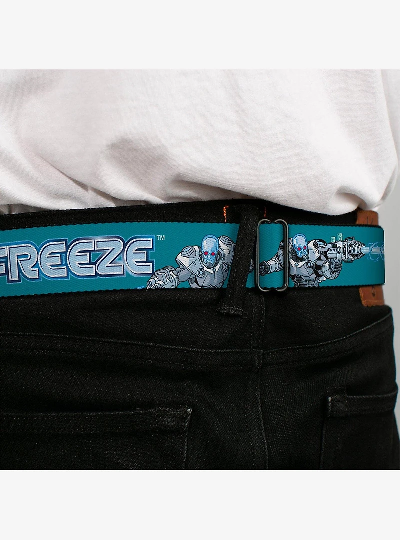 DC Comics Batman Villain Mr Freeze Poses and Title Logo Youth Seatbelt Buckle Belt