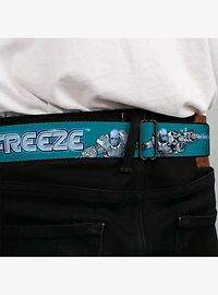 DC Comics Batman Villain Mr Freeze Poses and Title Logo Youth Seatbelt Buckle Belt