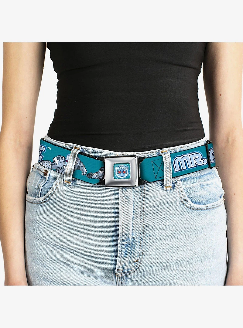 DC Comics Batman Villain Mr Freeze Poses and Title Logo Youth Seatbelt Buckle Belt