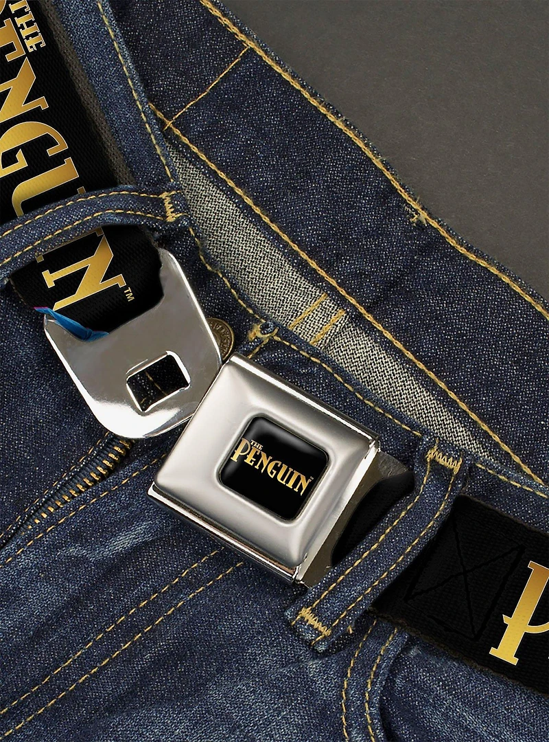 DC Comics Batman Villain the Penguin Poses and Title Logo Youth Seatbelt Buckle Belt