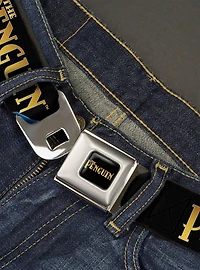 DC Comics Batman Villain the Penguin Poses and Title Logo Youth Seatbelt Buckle Belt