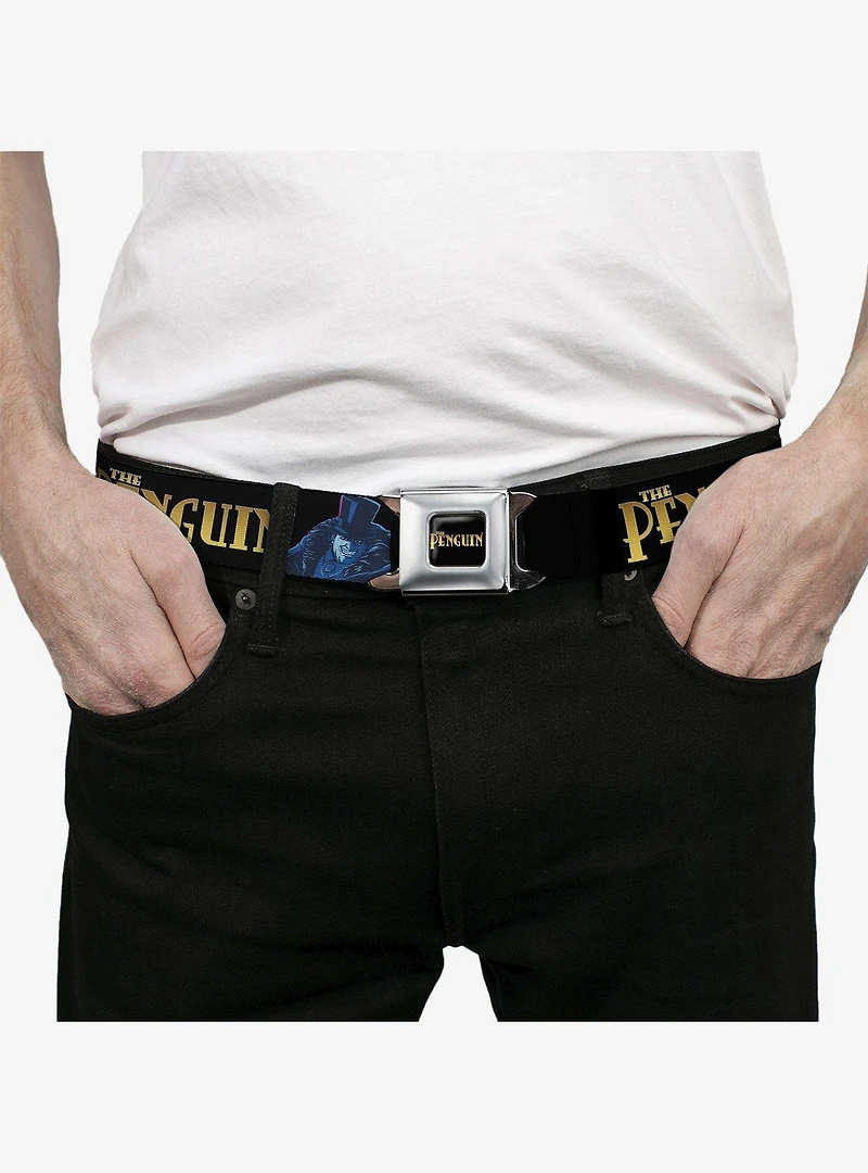 DC Comics Batman Villain the Penguin Poses and Title Logo Youth Seatbelt Buckle Belt