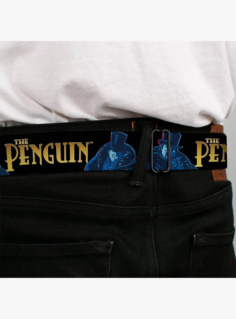 DC Comics Batman Villain the Penguin Poses and Title Logo Youth Seatbelt Buckle Belt