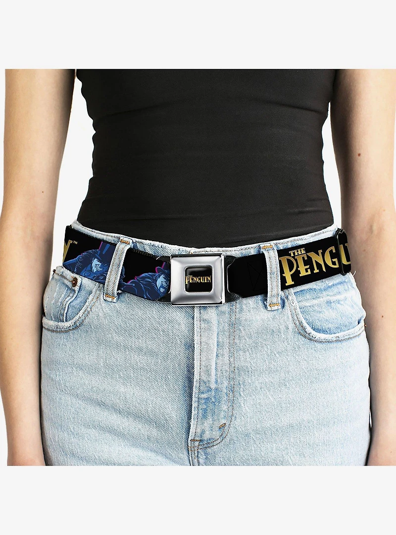 DC Comics Batman Villain the Penguin Poses and Title Logo Youth Seatbelt Buckle Belt