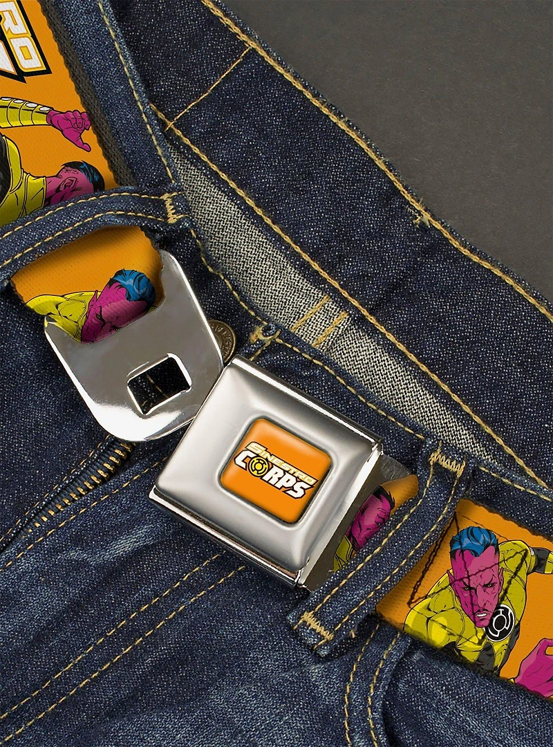 DC Comics Green Lantern Villain Sinestro Poses and Title Logo Youth Seatbelt Buckle Belt