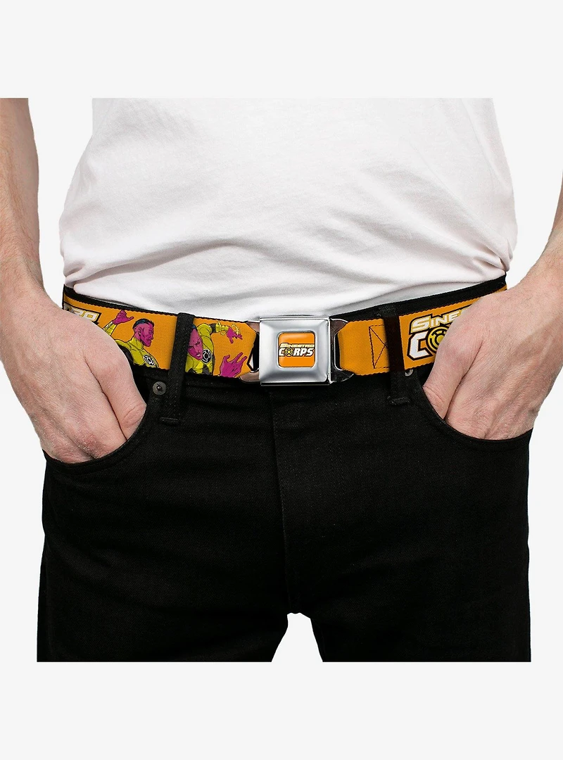 DC Comics Green Lantern Villain Sinestro Poses and Title Logo Youth Seatbelt Buckle Belt