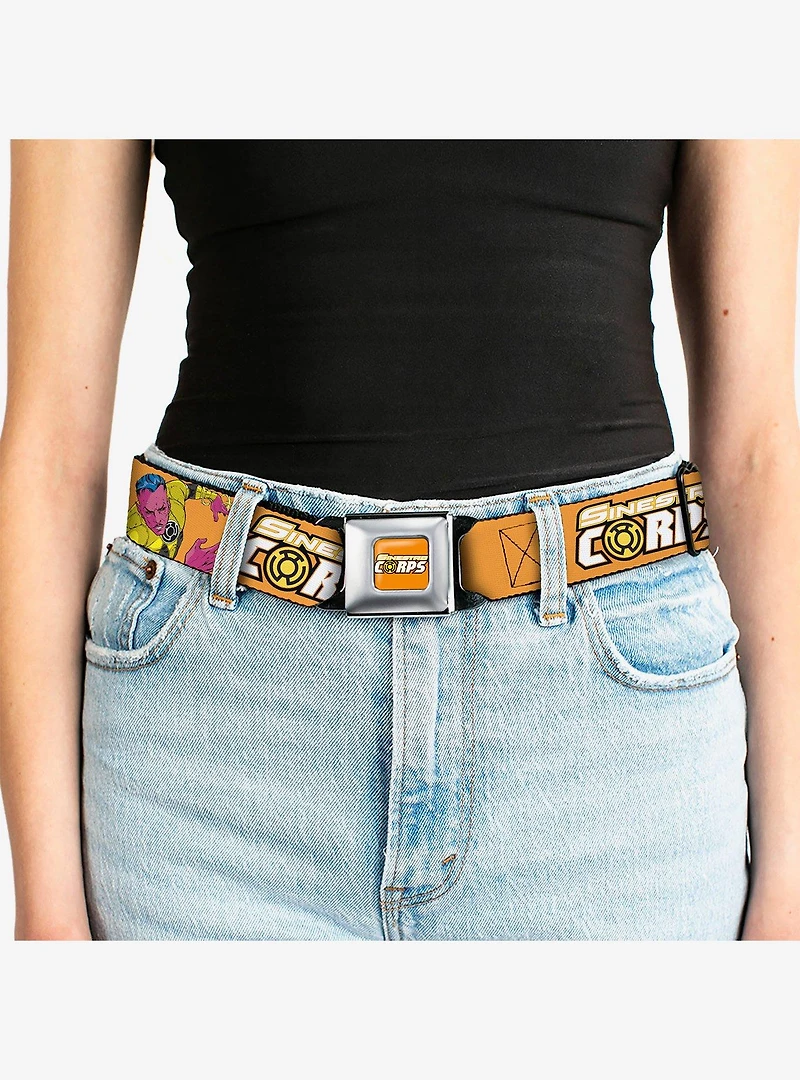 DC Comics Green Lantern Villain Sinestro Poses and Title Logo Youth Seatbelt Buckle Belt