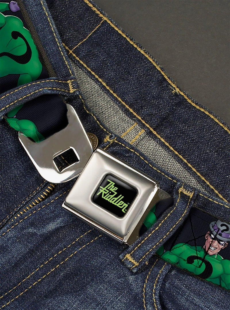 DC Comics Batman Villain The Riddler Pose Turns Black Youth Seatbelt Buckle Belt