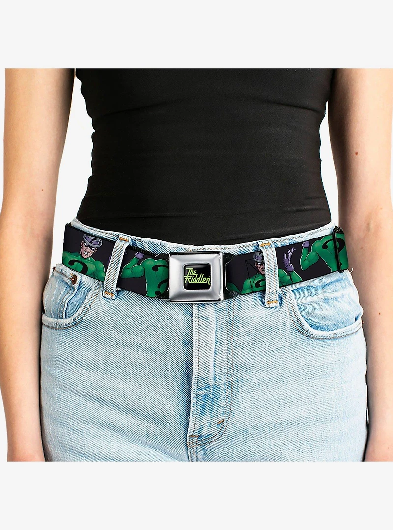 DC Comics Batman Villain The Riddler Pose Turns Black Youth Seatbelt Buckle Belt