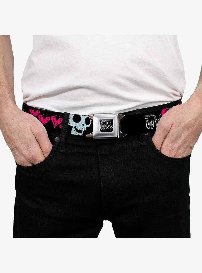 Corpse Bride Emily Hearts and Skull Youth Seatbelt Buckle Belt