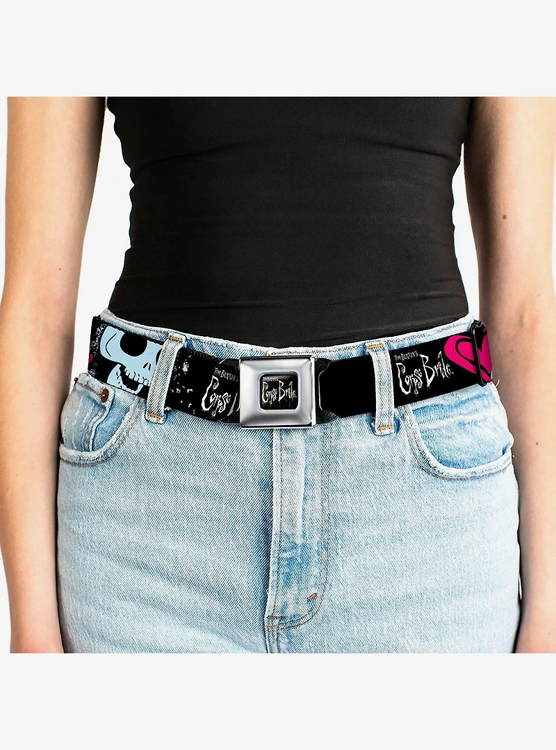 Corpse Bride Emily Hearts and Skull Youth Seatbelt Buckle Belt