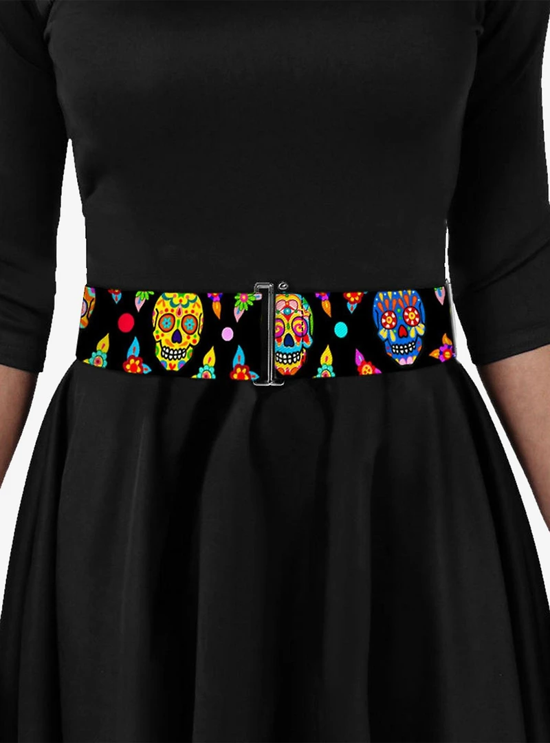 Thaneeya McArdle Colorful Calaveras Black Multi Cinch Belt