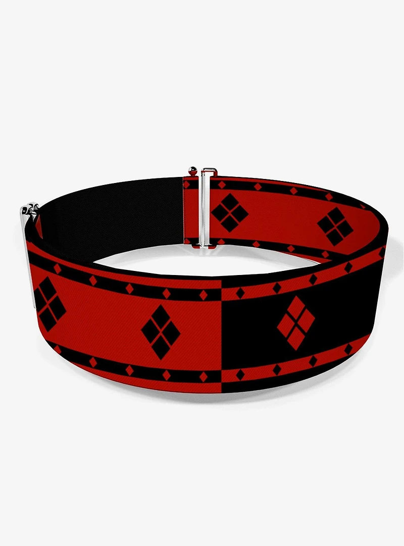 DC Comics Harley Quinn Diamonds Stripe Split Red Black Cinch Belt