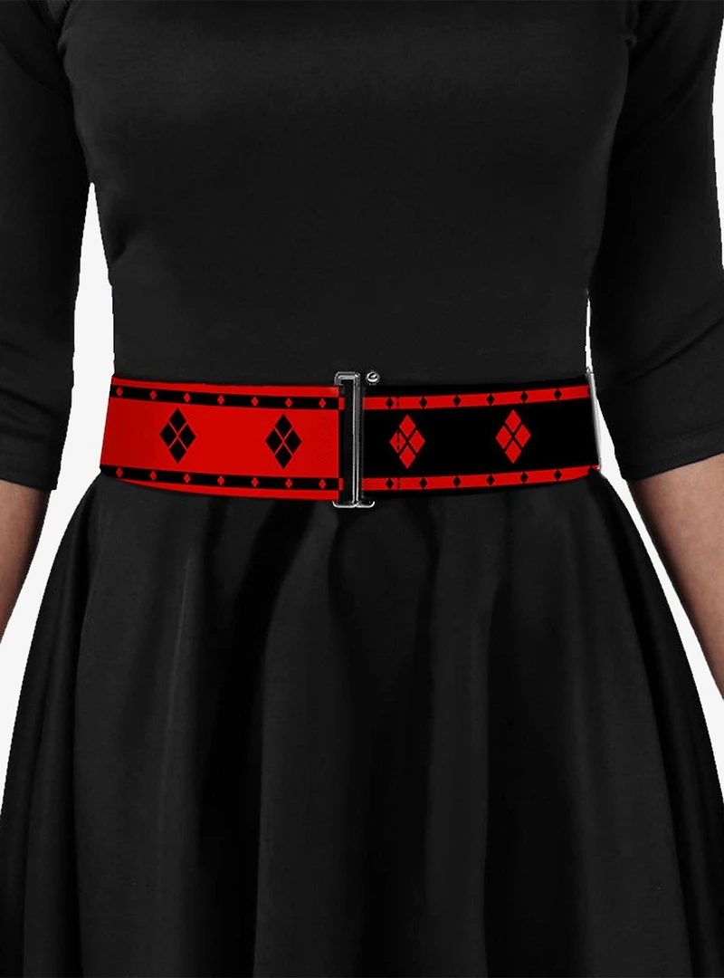 DC Comics Harley Quinn Diamonds Stripe Split Red Black Cinch Belt