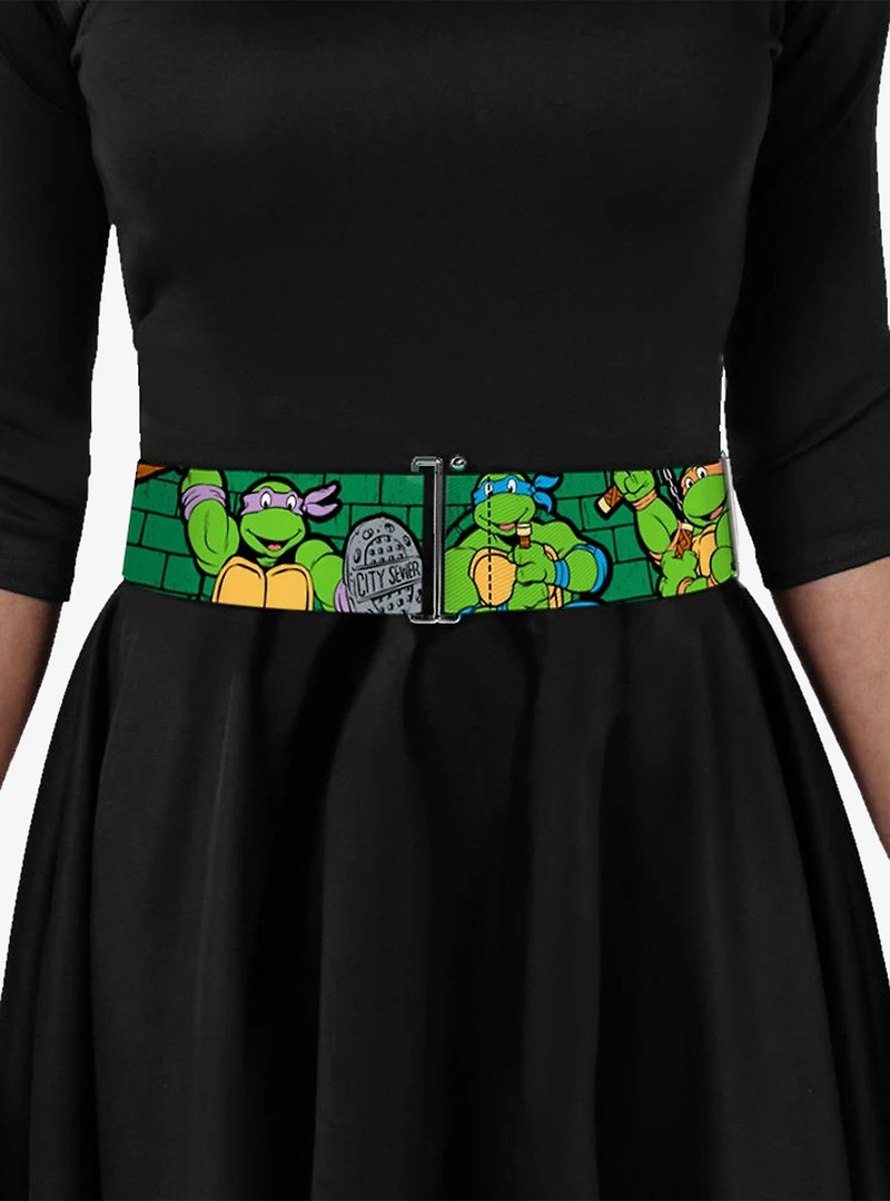 Teenage Mutant Ninja Turtles Group Pose TMNT Green Brick Wall Cinch Belt