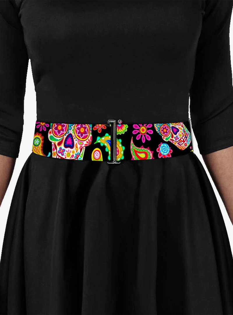 Thaneeya McArdle Bobo Sugar Skull Paisley Black Multi Cinch Belt